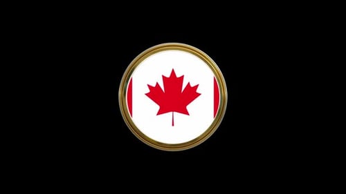 3D Canadian Flag Golden Badge Rotation
