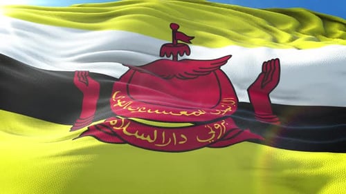 Realistic Brunei National Flag Waving in Wind