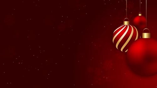Animated Christmas Ornaments Festive Red Background with Golden Swirls