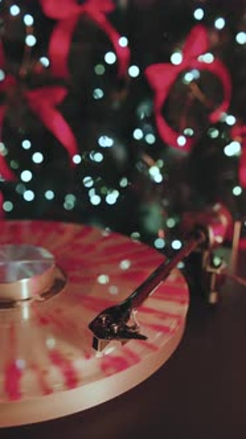 A Timeless Vintage Turntable Adorned with Delightful Holiday Decor Creating a Cheerful and Cozy