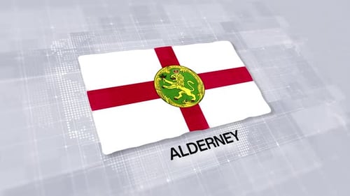 Animated Alderney Flag with Digital Global Map Background
