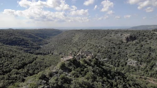 Crusaders Ruined Montfort castle in the Upper Galilee, Aerial