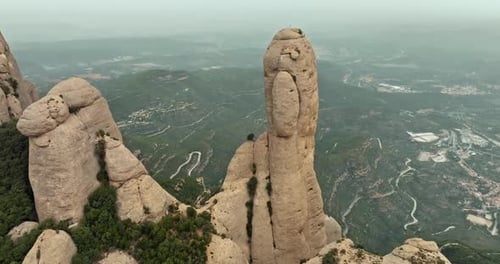 Aerial Landscape View of Montserrat Mountain in Catalonia