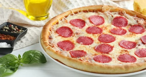 Delicious Pizza with Pepperoni and Fresh Ingredients