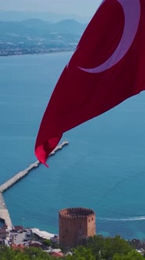 Coastal View with Tower and Turkish Flag