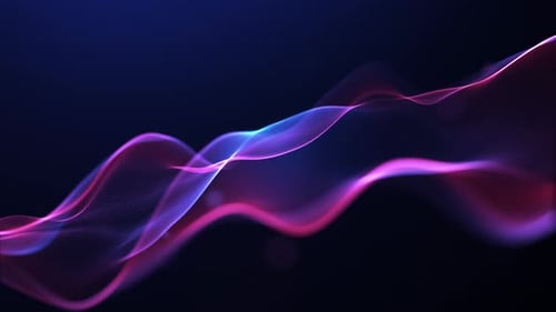 Dynamic pink particle nebula floating in deep purple light loop. Colorful flowing neon wave surface