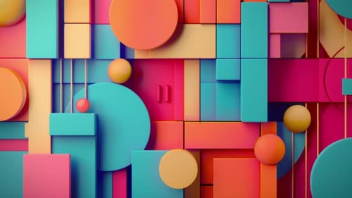 Dynamic Abstract Geometric Shapes Animation in Bright Colors