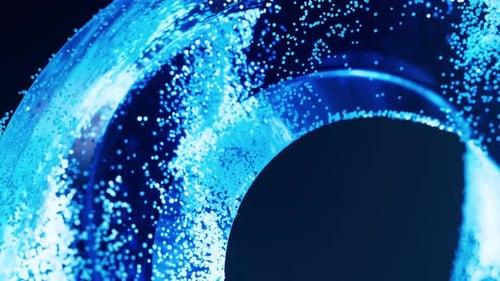 Abstract Blue Fluid Particles Flowing Ring Animation