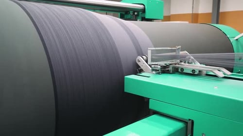 Spinning Factory Production of Fabrics Winding Threads on the Shaft and Synthetics Automated Process