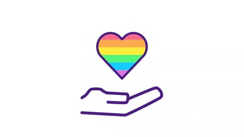 Animated Outline Hand Holding Pulsating Pride Rainbow Heart Icon