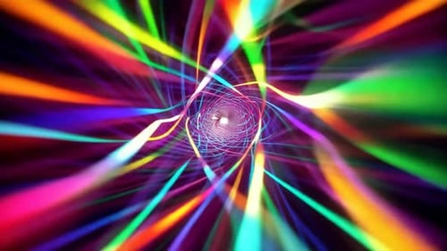 Abstract Rainbow Neon Light Tunnel Warp Background