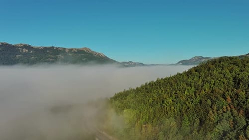 Aerial Foggy Mountain Landscape