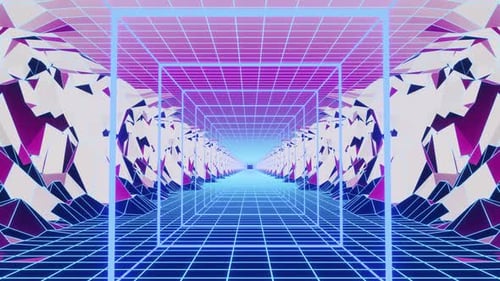 Mountain With Neon Square Tunnel Loop Cyberpunk Background