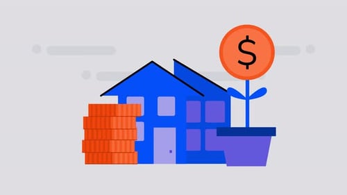 Flat Design Animation of House, Coins, and Money Growth
