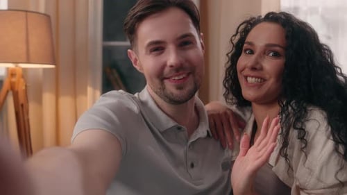 Webcam View Web Cam Happy Family Couple Smiling Talking Caucasian Man Guy Male Husband Boyfriend