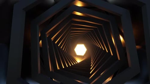 Dark Hexagon Tunnel Loop with Glowing Central Light