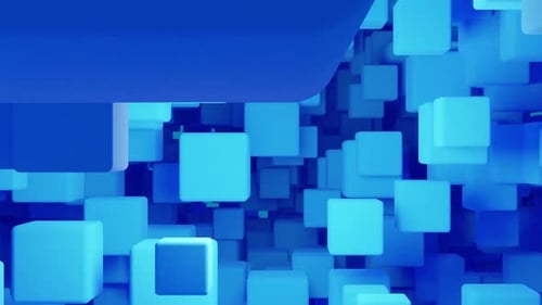 Randomly moving 3d cubes - abstract blue background
