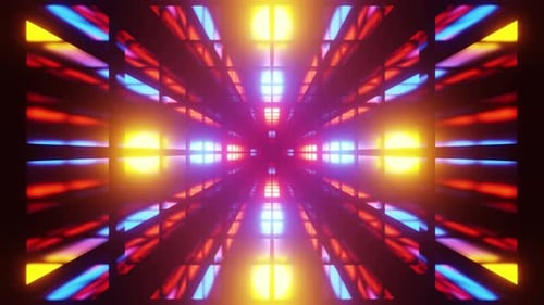 Mirrored Room With Red And Blue And Orange Lights Vj Loop Tunnel