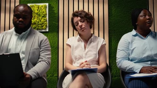 Scared Impatient Woman Applicant Getting Extremely Nervous and Agitated
