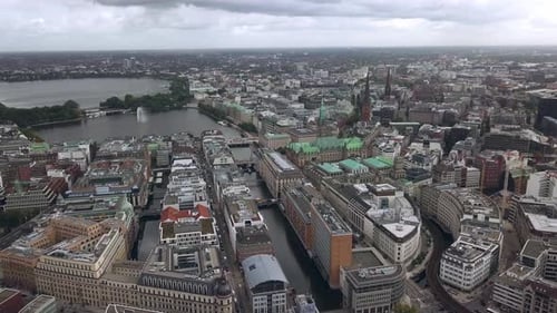 flying above hamburg city, germany