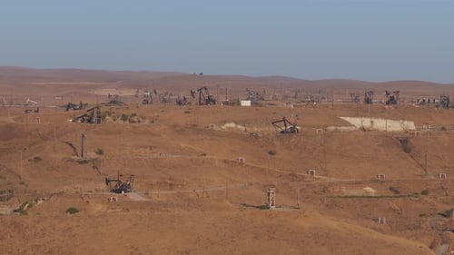 Aerial View of the Oil Rigs and Wells in the MidwaySunset Shale Oil Fields