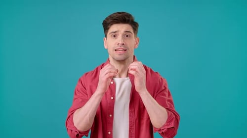Man Cheering with Success on Blue Background