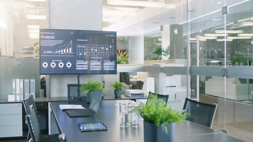 Clean Modern Corporate Conference Room with Display Screen