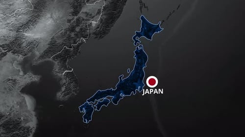 Animated Japan Map Highlight with Flag and Location Text