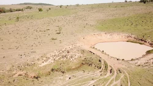 Dirty water in agricultural field. Drought