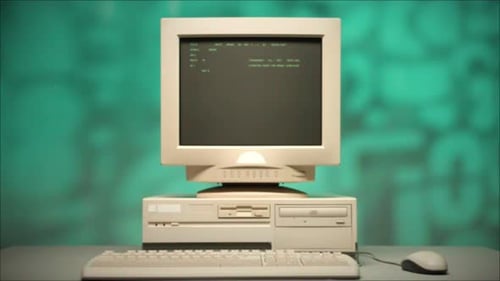 Retro Pc with Loading Code Console Programmer Making Scripts Green Basic Screen Old Computer Studio
