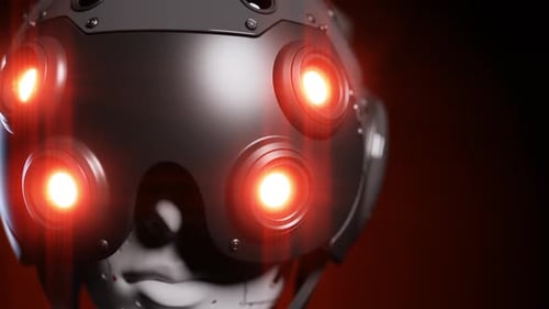 ein Roboter beobachtet das Geschehen aus nächster Nähe, das Konzept der künstlichen Intelligenz