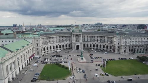 Aerial overview of Hofburg Palace in Vienna, Austria, featuring its baroque architecture and expansi