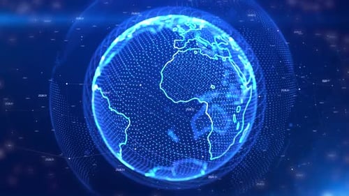 Futuristic Digital Earth Globe Rotating Network Background