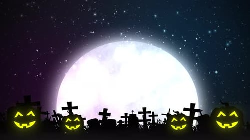 Halloween Background Animation with Big Moon and Scary Pumpkins