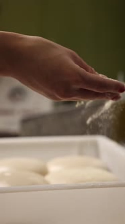 The chef makes delicious pizza in a professional kitchen.
