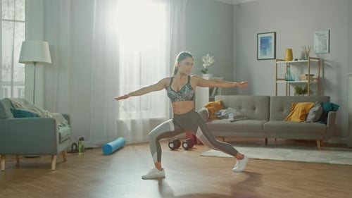 Woman Doing Yoga Stretch Exercise at Home