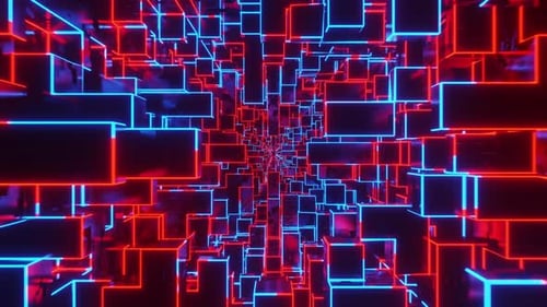 Blue and red cubes move. Looped animation