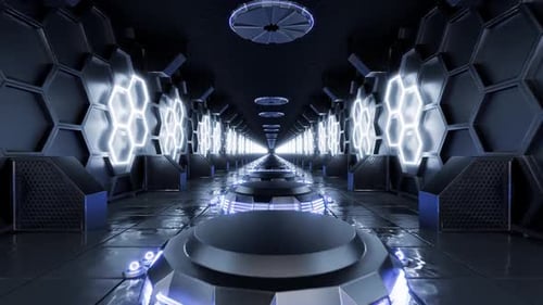 Bildschirmschoner. VJ Loop. Futuristische Tunnelanimation. Nahtlose Kamerabewegung im Betoninneren