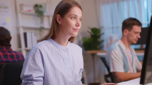 Group of businessman and woman using laptop computer working in office.