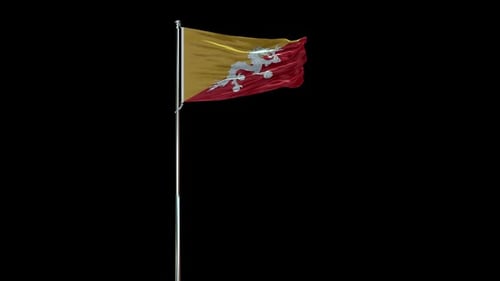 Bhutan Flag Waving on a Black Background
