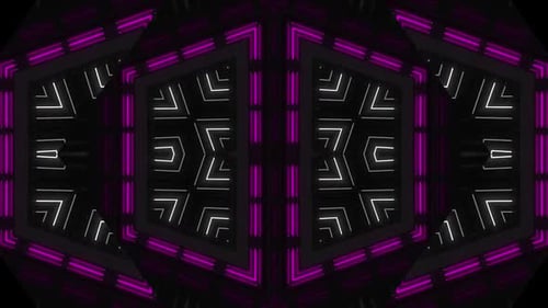 Dynamic neon lights pulse in futuristic dark tunnel, creating vibrant energy