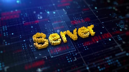 Voxel Server Text on Futuristic Digital Circuit Board Animation
