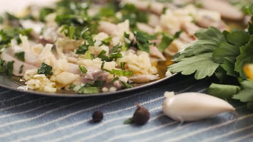 Fresh Sea Sardines and Anchovy Fish and Mullus On Display On Ice On Market Store Shop Seafood Fish