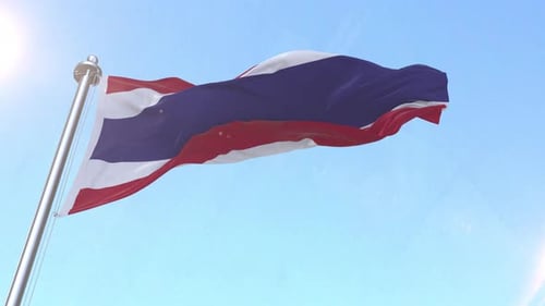 Realistic Waving Thailand Flag in Blue Sky