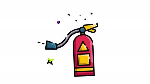 Animated Fire Extinguisher Icon with Sparkling Effect