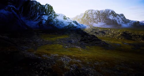 Smooth Camera Pan Across 3D Snowy Mountain Landscape
