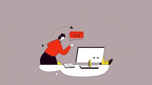 Flat Design Animation of Programmer Working with Code