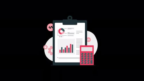 Clipboard with Graph Report and Calculator. Financial Statement Animation Video - Transparent