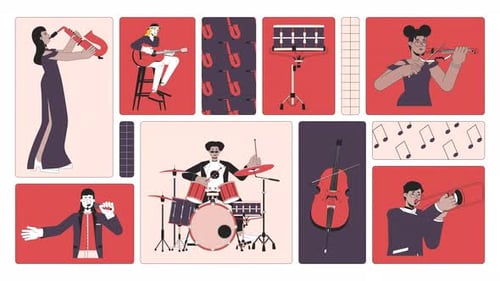 Live music performers bento grid animation
