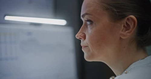 Close Up of Female Stock Exchange Broker Monitoring RealTime Stocks Exchange Market Charts